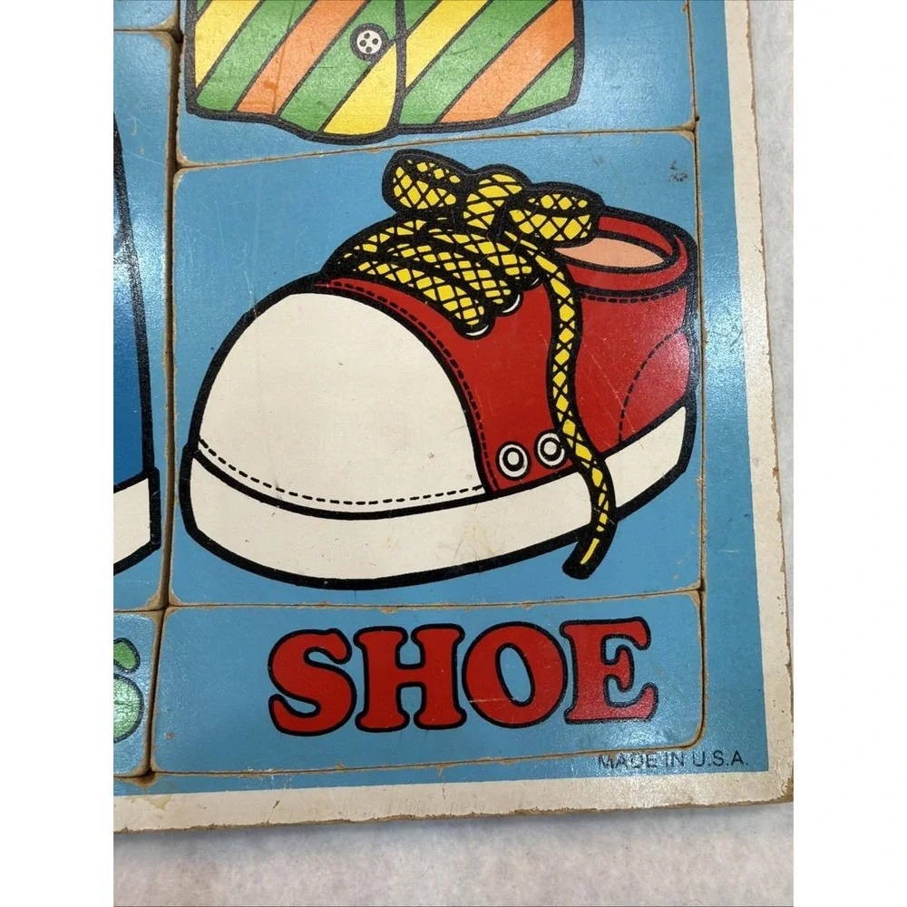 Vintage 1986 Playskool My Clothes‎ Wooden Inlay Puzzle 8 Pieces 186-11 USA Made